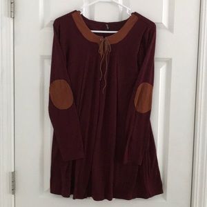 maroon dress w/ elbow patches (3/4 length sleeves)
